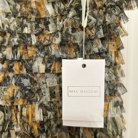 Mac Duggal 8232 Square‑Neck Micro‑Ruffle Tea‑Length Dress – Size 6 NWT Floral - Picture 4 of 5